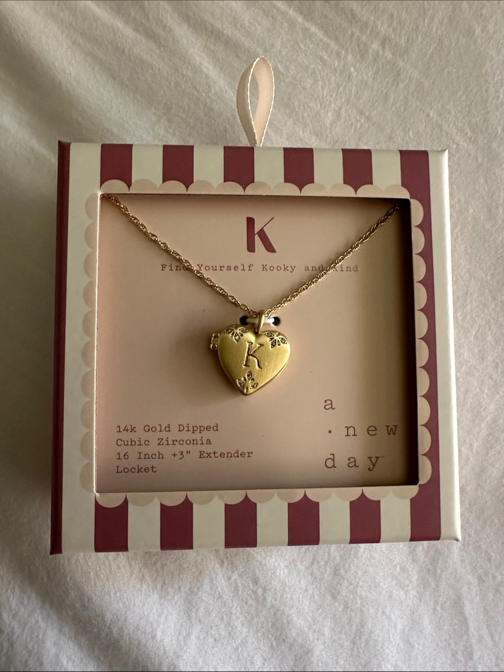 a new day Gold Heart Locket Necklace with 'K' Initial